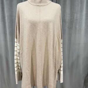 Jones New York Taupe and Cream Striped Turtleneck Sweater